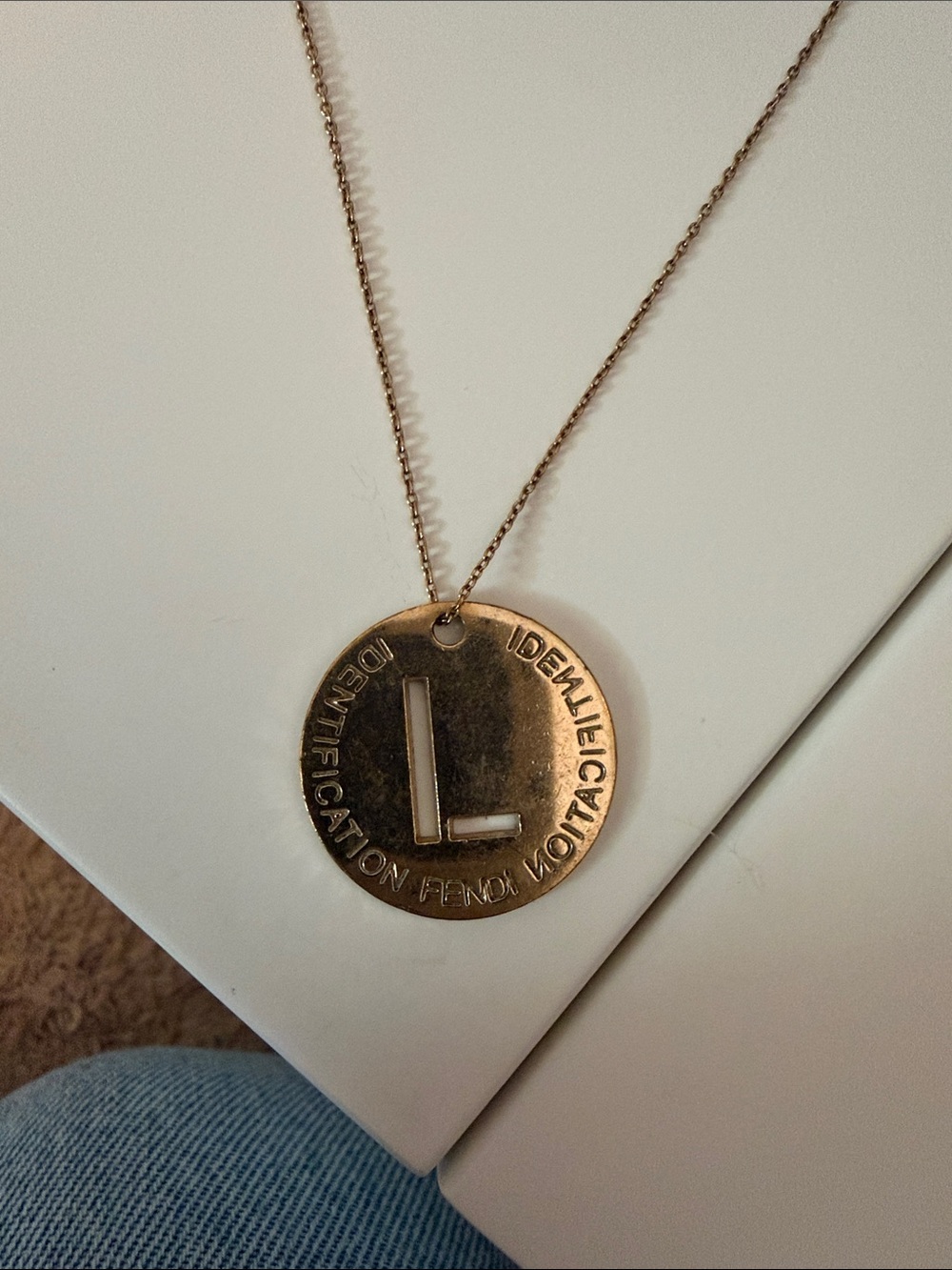 Fendi Gold-Tone Initial 'L' Disc Necklace - Women Jewelry
